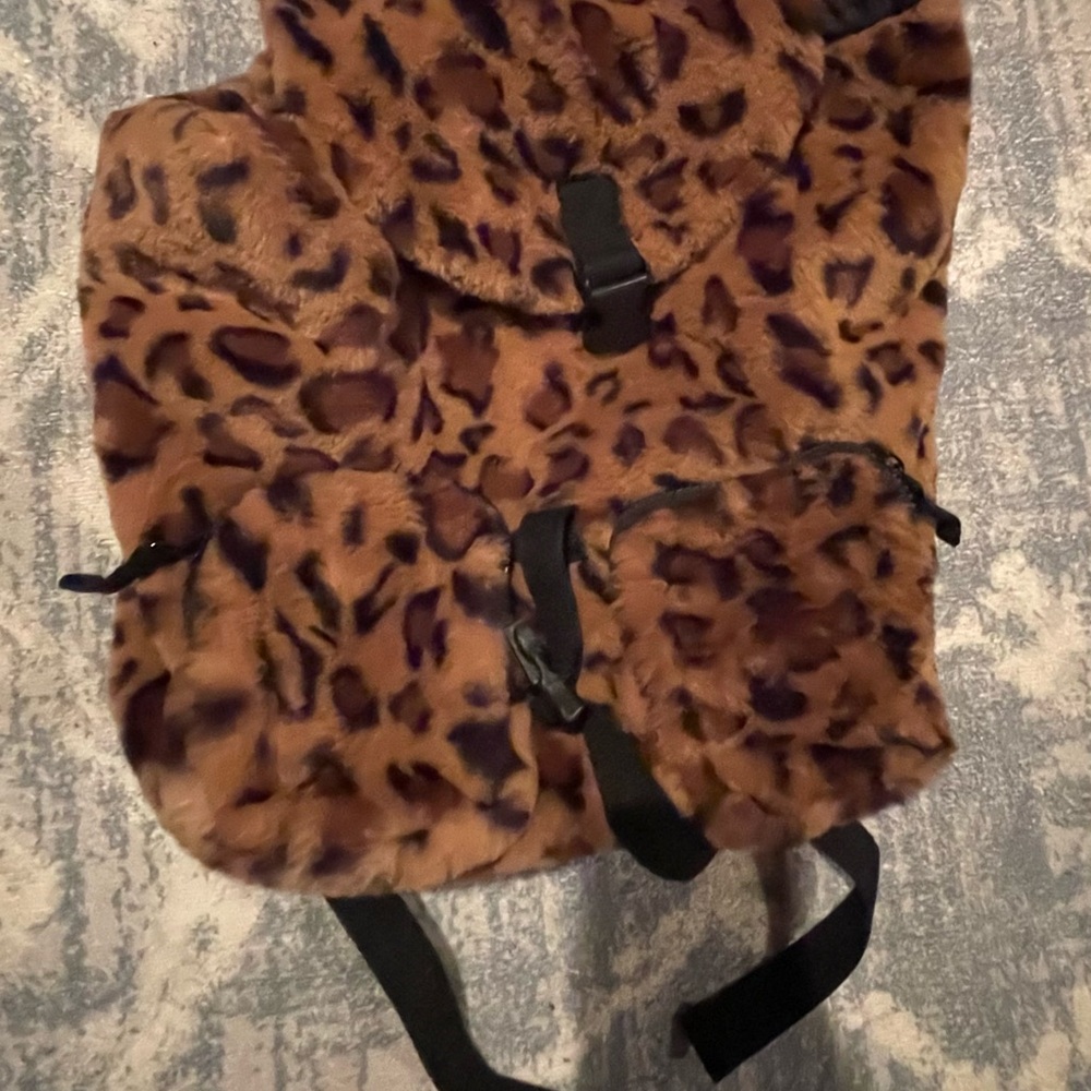 Art Class Furry Leopard Backpack - Brown and Black